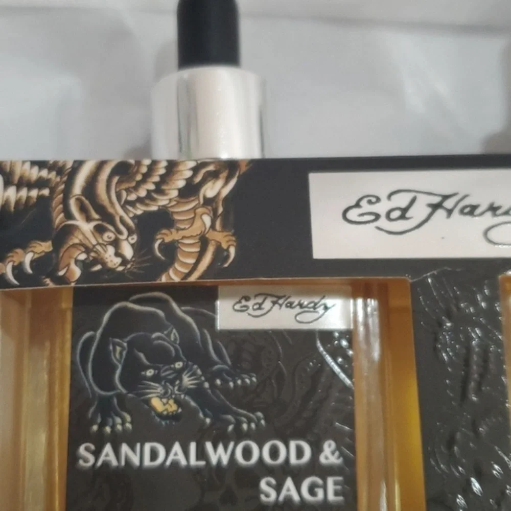 Ed Hardy Sandalwood & Sage Cedarwood‎ & Amber beard oil duo set brand new